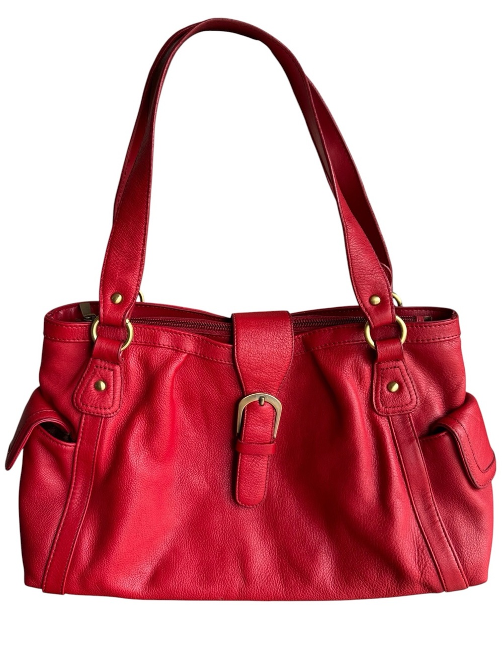 Genuine Red Leather Shoulder Bag Tote Purse Slouchy Satchel Boho Everyday Y2K